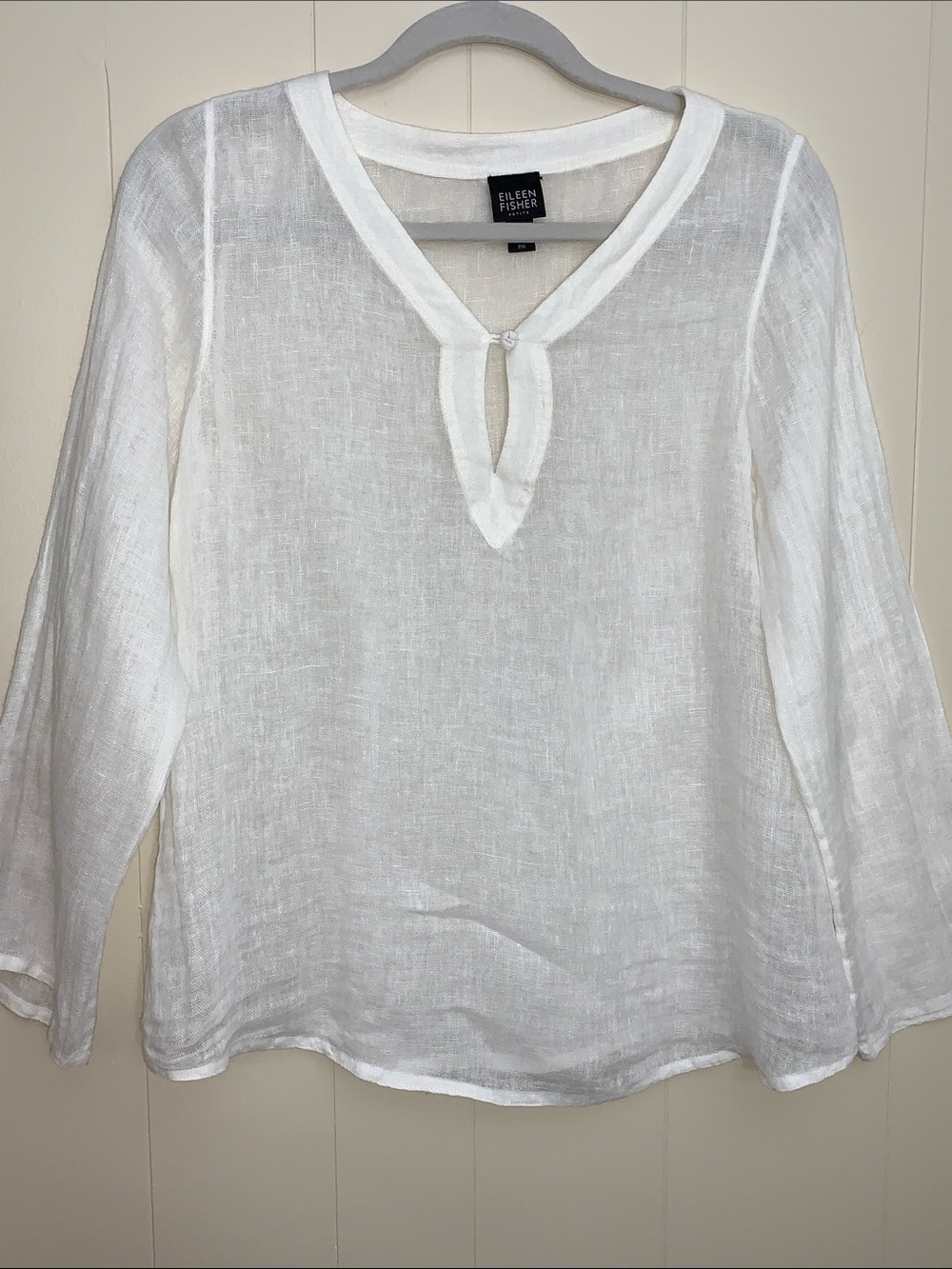 Eileen Fisher White Linen Keyhole V-Neck Tunic